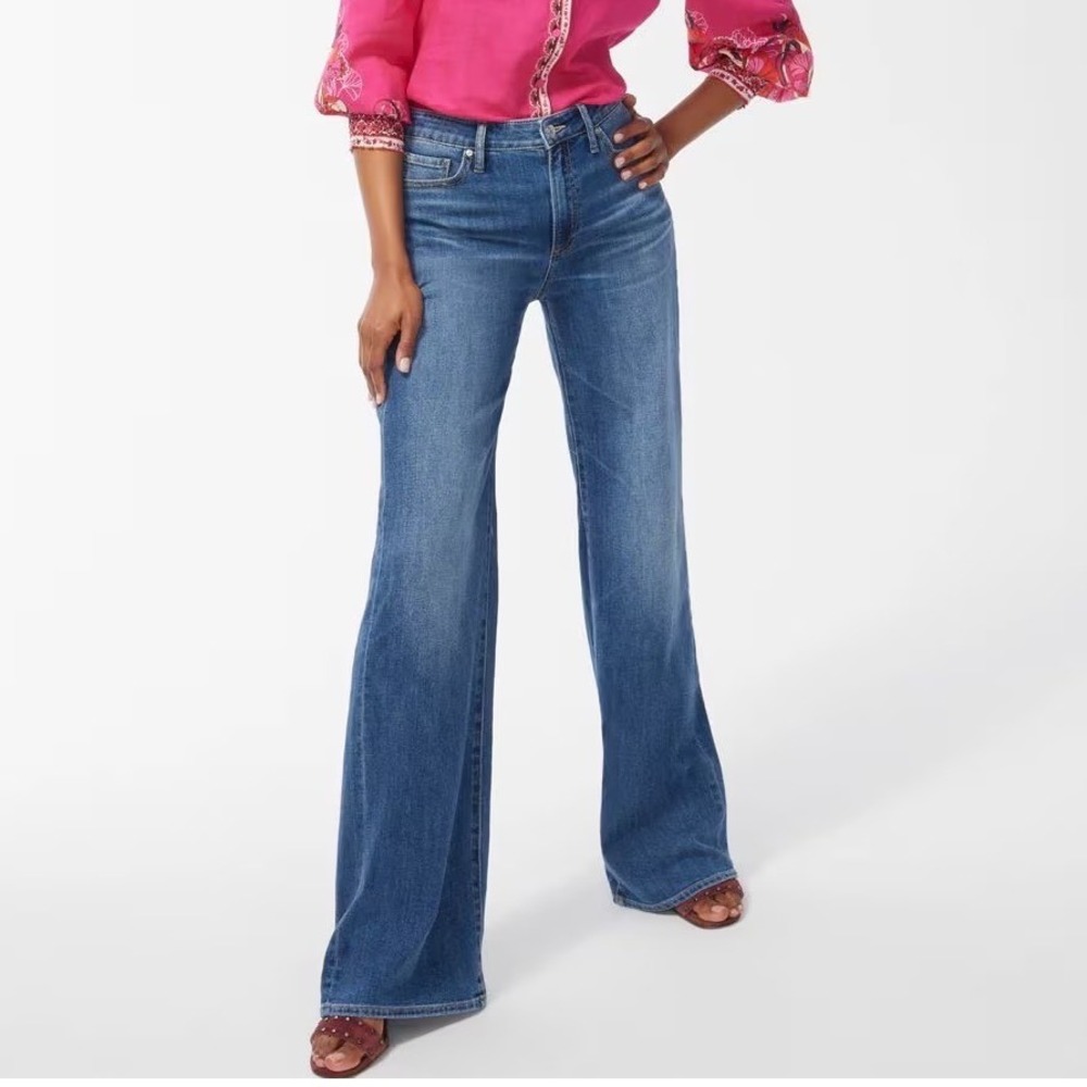 Chico's High Rise Wide Leg Jeans Blue Stretch Denim Size 14R Women Boho Retro